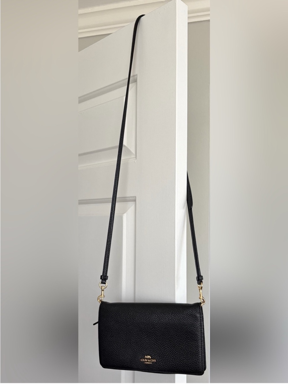COACH Anna Foldover Black Pebbled Leather Crossbody